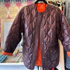 Mango Quilted Jacket in Burgundy/Brown and Orange